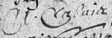 signature Nicolas CALAIS (acte de mariage de son neveu Georges Barbier en 1688)