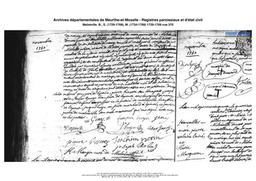 Geny Huin Malzeville 1750 1 / Geny Huin Malzeville : acte de mariage religieux