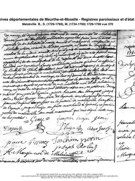 Geny Huin Malzeville 1750 1 / Geny Huin Malzeville : acte de mariage religieux