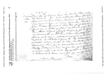 Huin ME acte naissance 1835 / Huin ME : acte de naissance
