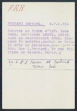 Ferrari Gabriel : Fiche de la Croix-Rouge