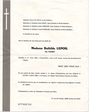 Faire part de décès de Bathilde