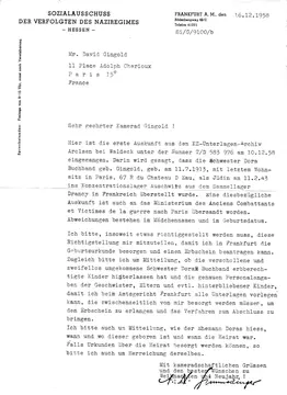 Dora Auskunft / Dora Auskunft. Spzialausschuss der Verfolgten des Naziregimes, Hessen
