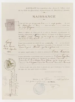 Geny Maurice acte naissance / Geny Maurice : acte de naissance