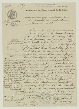 Champetier Fernand extrait naissance / Champetier Fernand : extrait d'acte de naissance