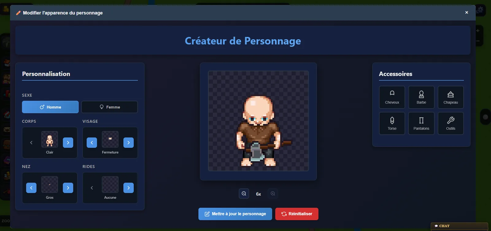Éditeur de personnage GeneaCarte : choix du sexe, du visage, des accessoires pour créer un avatar d'ancêtre